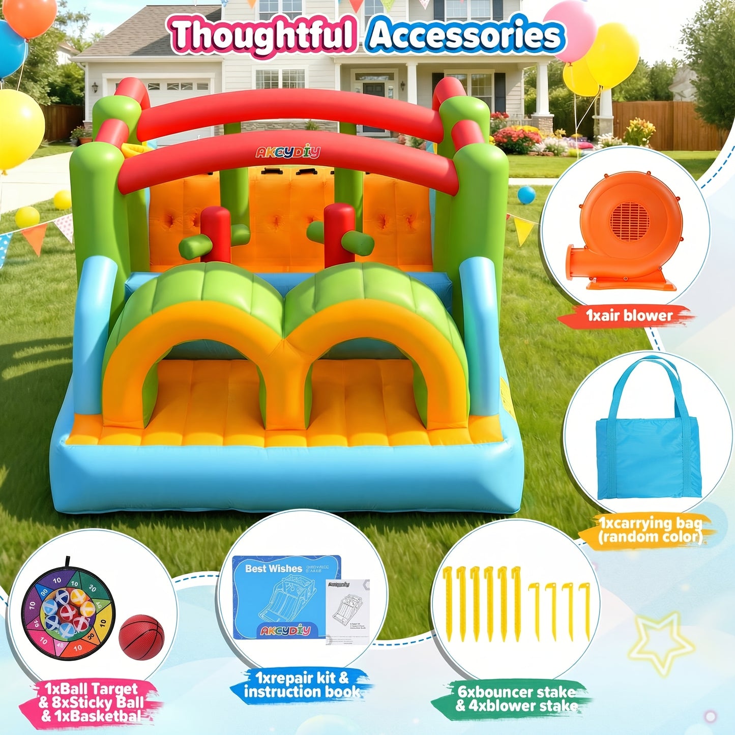 Inflatable Castle Pool, Themed Water Park, Bouncing Area, Large Pool, Long Slide, Plus Deep Pool with Climbing Wall & Water Cannons, Ideal for Summer Fun In Your Backyard