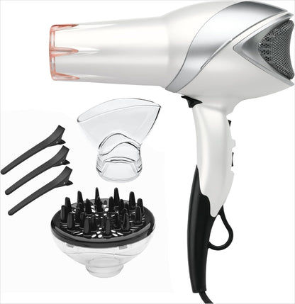 REVLON Infrared Ionic Hair Dryer with Diffuser & Concentrator, 2 Speed Settings, Blow Dryer with Tourmaline Technology for Frizz Control, 1875 Watt Power for Fast Drying, Suitable for All Hair Types