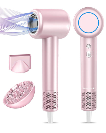 Hair Dryer, High-Speed Ionic Low Noise Blow Dryer with Brushless Motor for Fast Drying, Thermo-Control Quiet Compact Hair Blow Dryer with Magnetic Diffuser for Curly Hair for Home Travel Salon