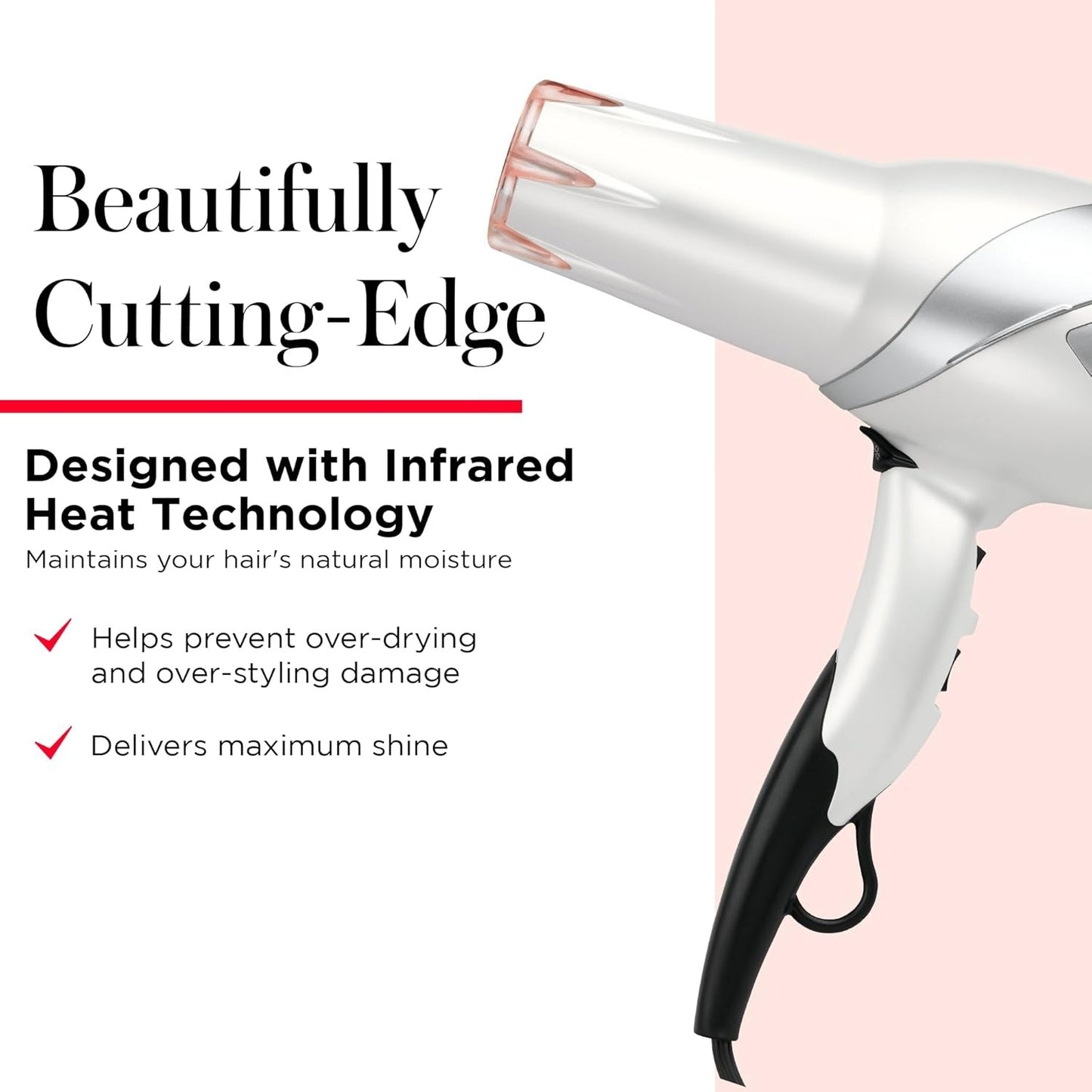 REVLON Infrared Ionic Hair Dryer with Diffuser & Concentrator, 2 Speed Settings, Blow Dryer with Tourmaline Technology for Frizz Control, 1875 Watt Power for Fast Drying, Suitable for All Hair Types