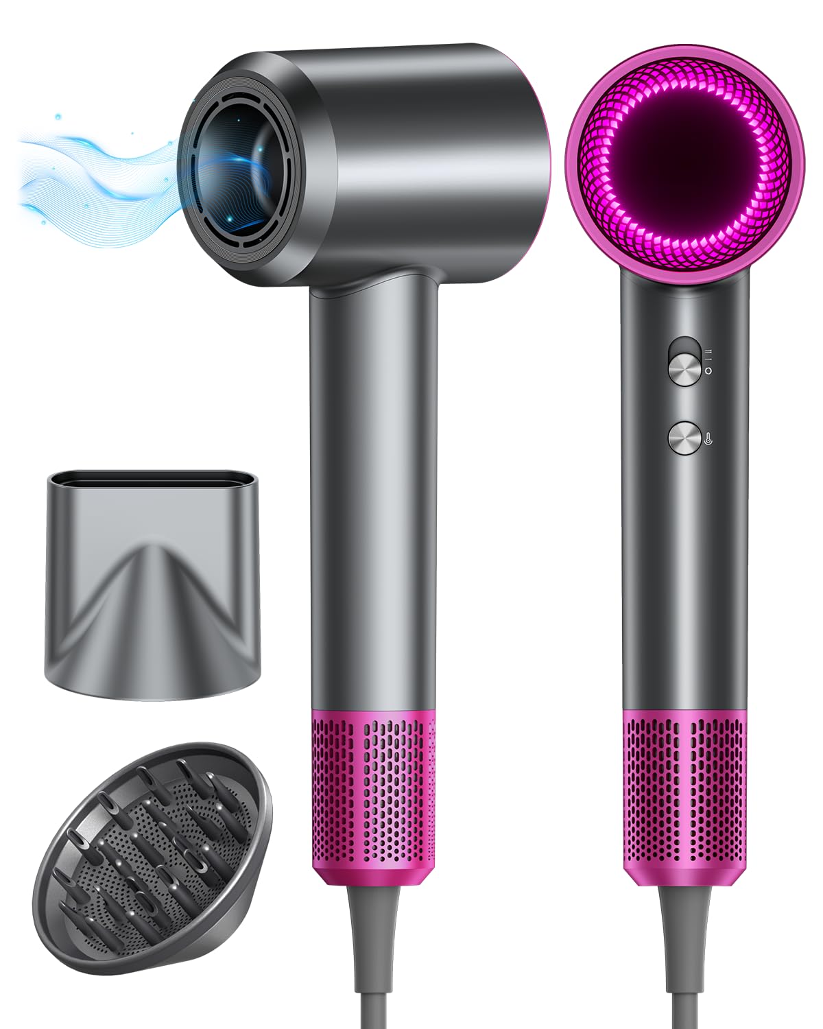 Hair Dryer, 160000RPM with 500M Ionic Negative, Blow Dryer with Diffuser, Fast Drying Hairdryer for Women and Men, Thermo-Control Lightweight Quiet for Curly Hair, Home Travel Salon