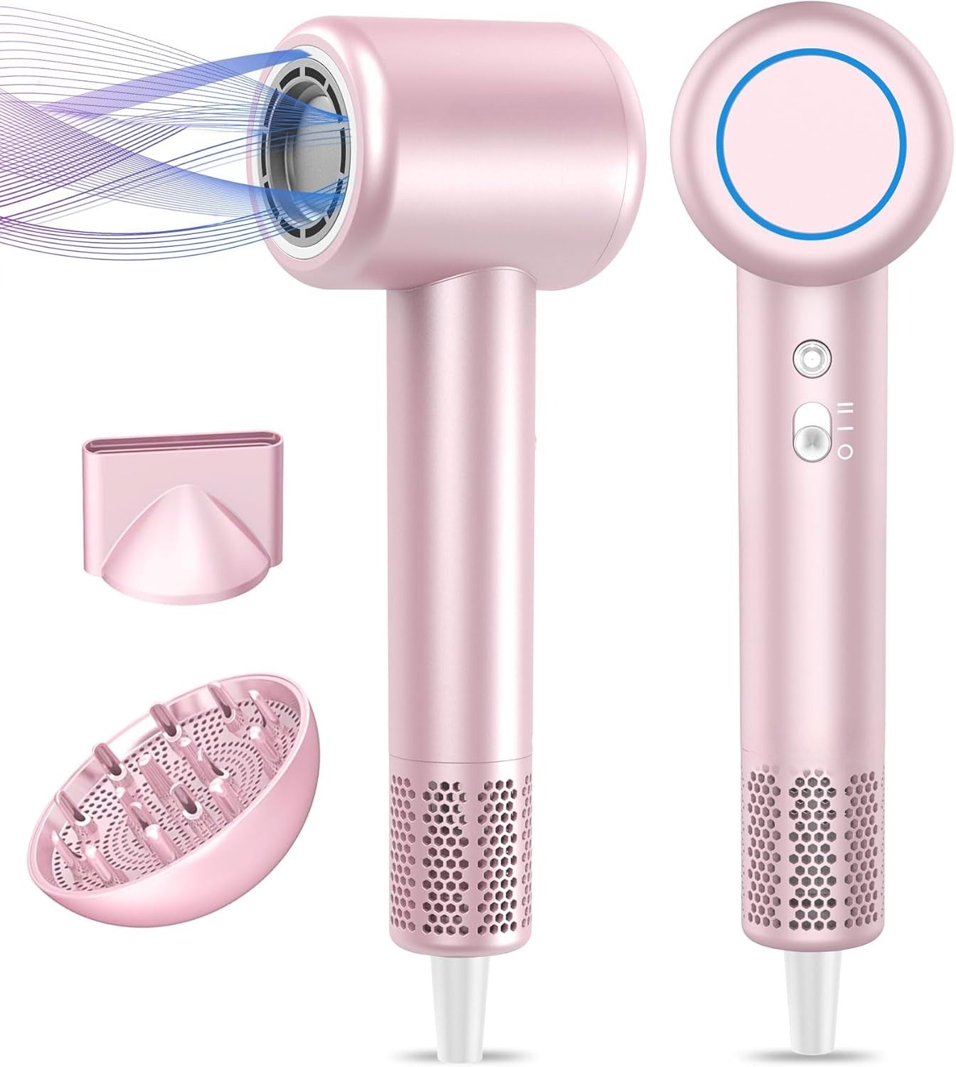 Hair Dryer, High-Speed Ionic Low Noise Blow Dryer with Brushless Motor for Fast Drying, Thermo-Control Quiet Compact Hair Blow Dryer with Magnetic Diffuser for Curly Hair for Home Travel Salon