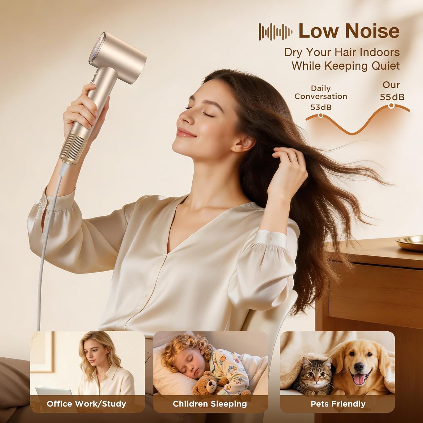 High-Speed Hair Dryer, 110000 RPM 1400W, Grip-Sensor On/Off for Fast Drying, 200M Ionic Negative for Frizz Reduce, Low Noise Thermo-Control Blow Dryer with Diffuser for Curly Hair Women Travel