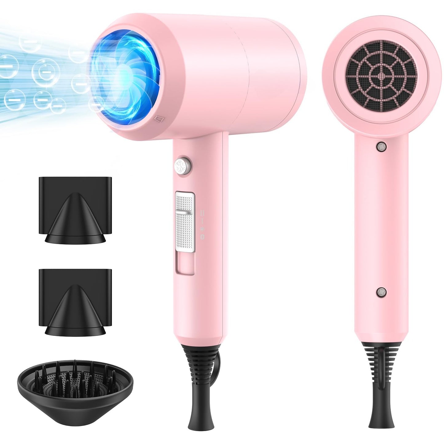 slopehill Professional Ionic Hair Dryer, Powerful 1800W Fast Drying Low Noise Blow Dryer with 2 Concentrator Nozzle 1 Diffuser Attachments for Home Salon Travel (Black)