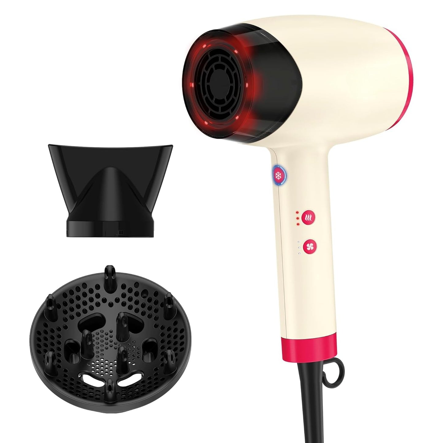 Infiniti PRO CONAIR LED Infrared Hair Dryer with Dual Ion Ceramic Technology, Anti-Frizz Ionic Blow Dryer, 3 Heat 3 Speed Settings, Professional Diffuser, White