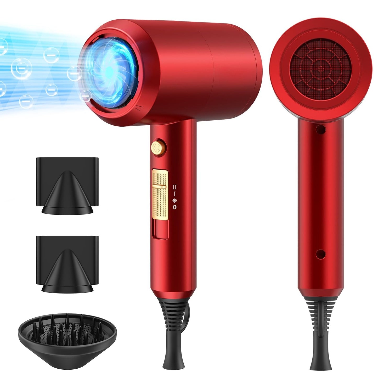 slopehill Professional Ionic Hair Dryer, Powerful 1800W Fast Drying Low Noise Blow Dryer with 2 Concentrator Nozzle 1 Diffuser Attachments for Home Salon Travel (Black)